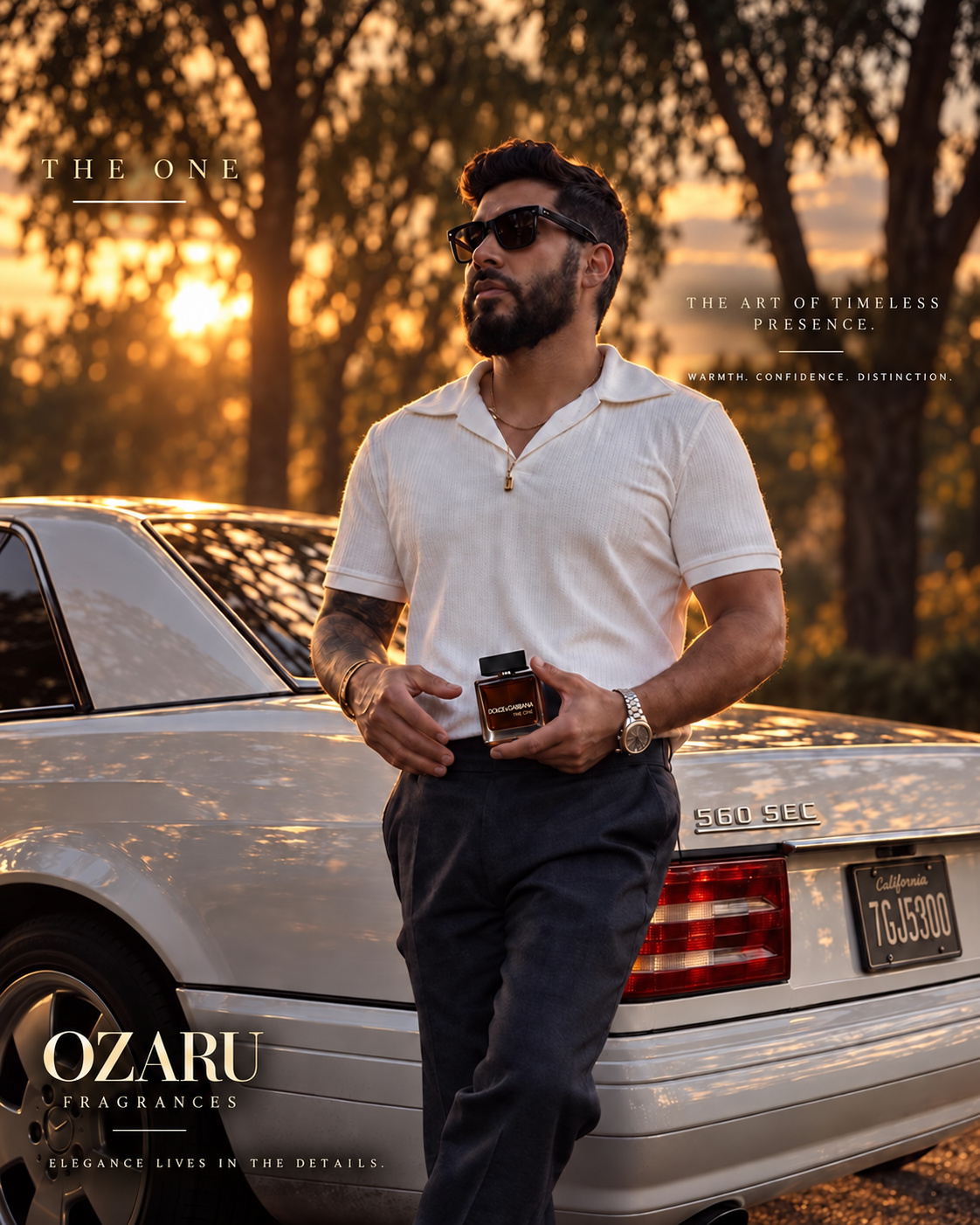 Iván G holding Dolce & Gabbana The One for Men in the OZARU Fragrances editorial campaign